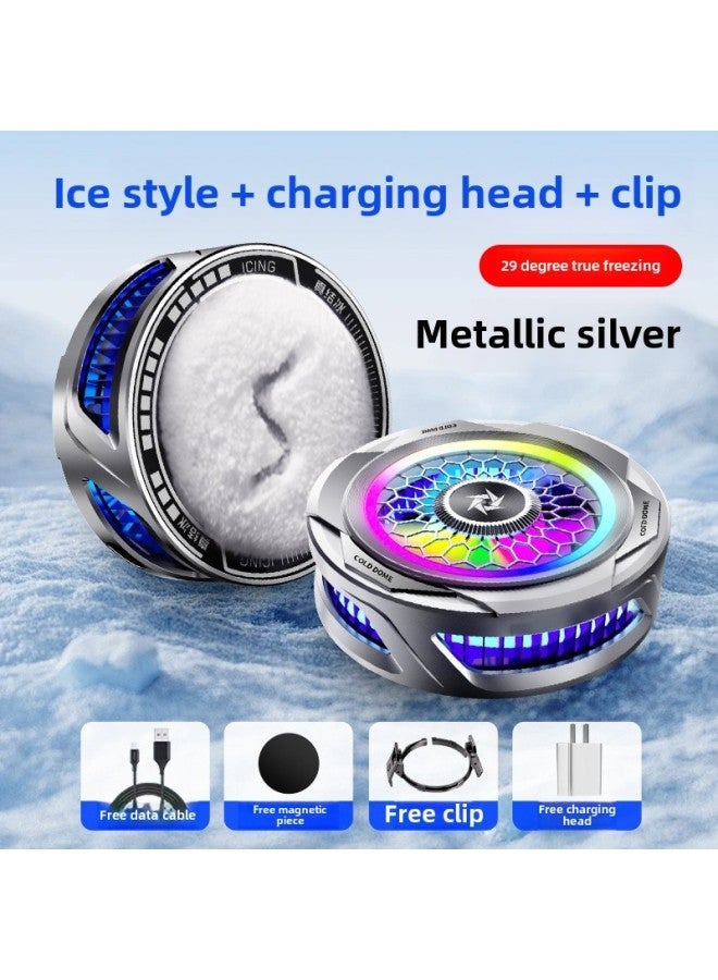 Mobile Phone Radiator SL25 Magnetic Back Clip Semiconductor Icing Artifact Electronic Competition Chicken Game Android Tablet Universal-Color:Sl25 Silver Freezing Model [magnetic Suction + Charging Head]  - Image 1