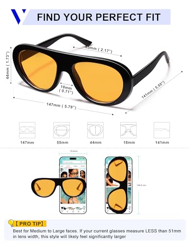 VANLINKER Retro Aviator Sunglasses for Women Chic Classic 70s Vintage Trendy 2026 Chunky Sun Glasses VL9865,Black/Orange - Image 5