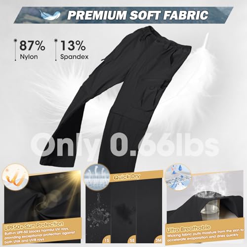 IGOLUMON Men's Convertible Hiking Pants, Zip Off Breathable Cargo Pants UPF50+ Quick Dry Outdoor Pants with 6 Deep Pockets Waterproof Lightweight Work Pants for Camping Travel Fishing, Black - Image 3