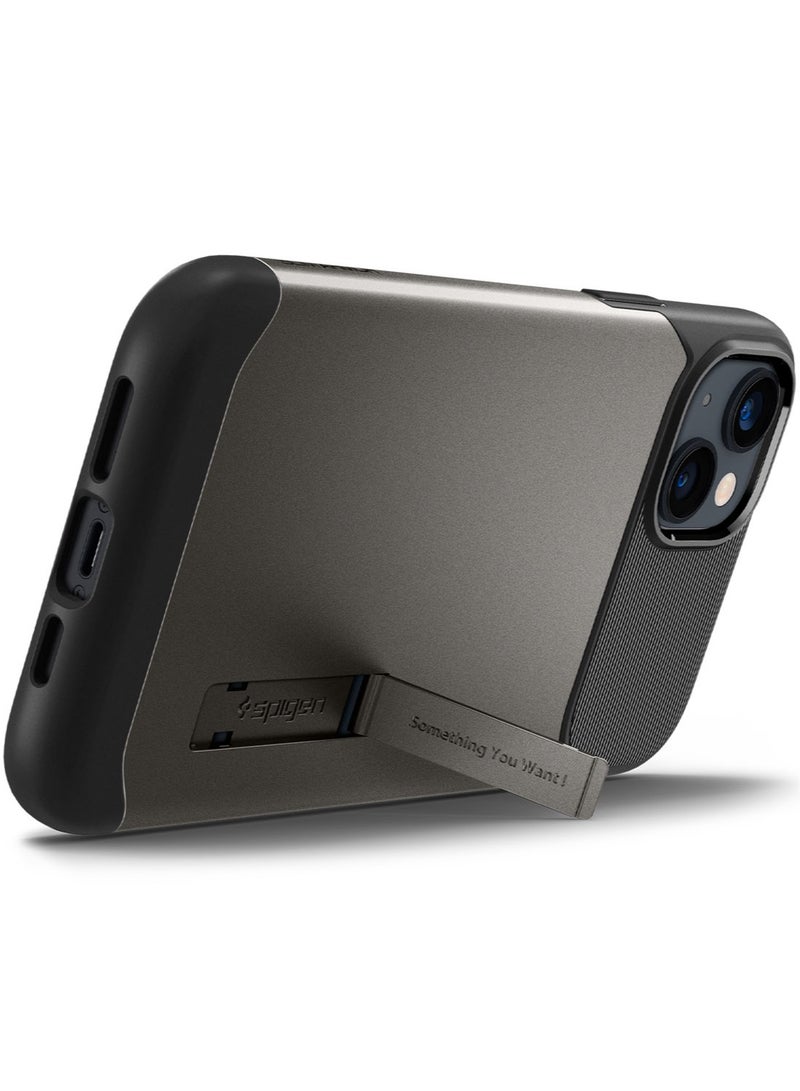Spigen Slim Armor iPhone 14 Plus Case Cover with Kickstand - Gunmetal  - Image 2
