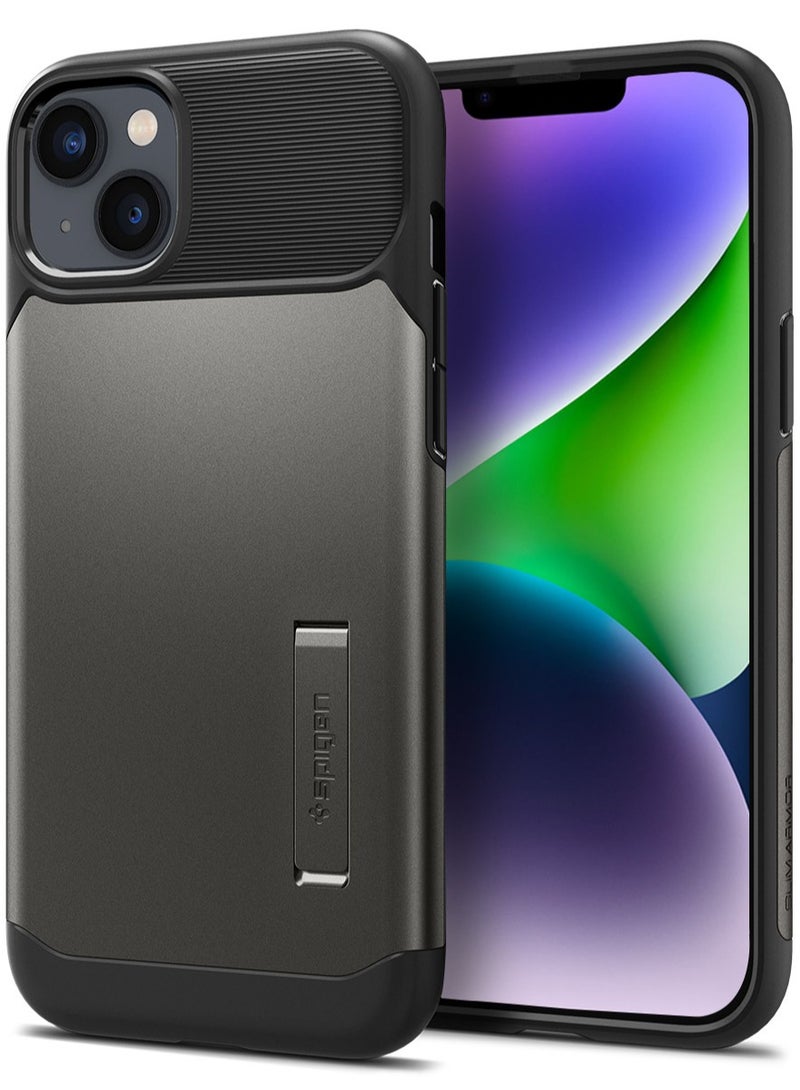 Spigen Slim Armor iPhone 14 Plus Case Cover with Kickstand - Gunmetal  - Image 1