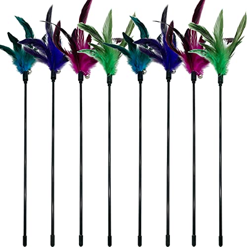 CATENESS Cat Wand Toy Feather Stick Cat Toys 8 Pieces Interactive Cat Toy Feathers Wand for Indoor Cats - Image 1