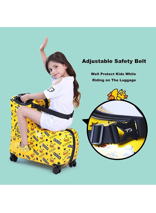 RollsTimi  Kids Luggage Traveling Ride-On Suitcase, Children's Unique Design Ride-On Luggage Pattern Duck Yellow - Image 3