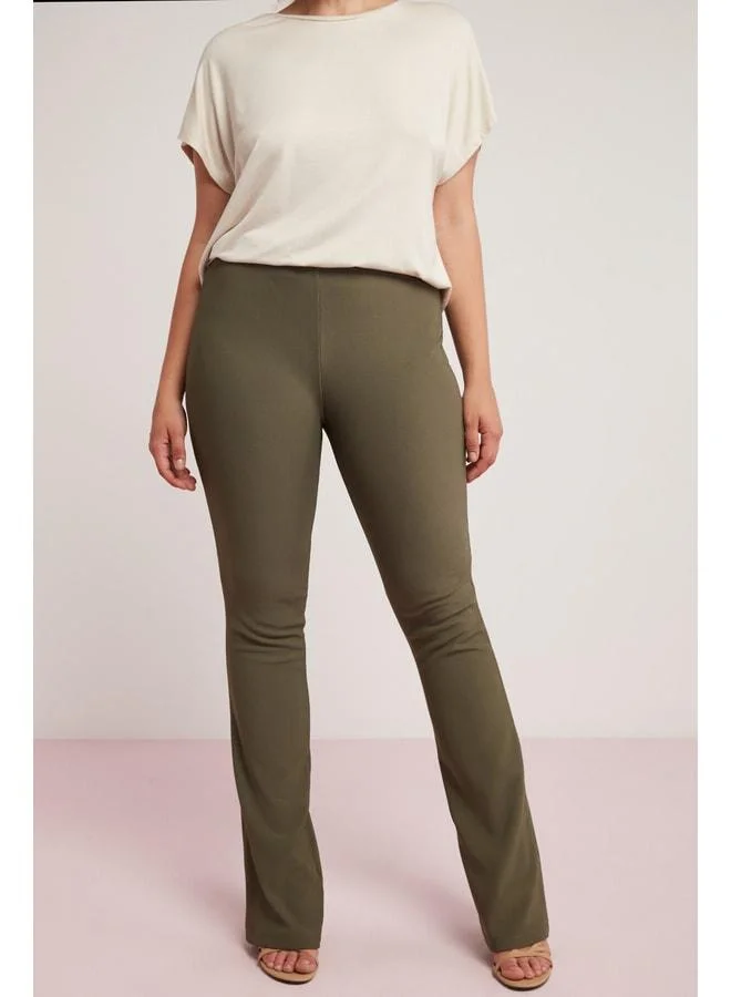 Ethiquet Larıssa Women's Fitted Interlock Full-Body Stretch Flare Khaki Plus-Size Pants.