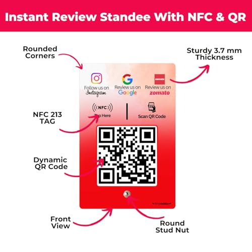 tinydabba Review + Instagram + Zomato 3-in-1 combo NFC Standee with QR Code | Boost Business Reviews with Tap or Scan | Pre-Configured | UV Printed Acrylic | 4 Inches x 6 Inches | With Dashboard - Image 3