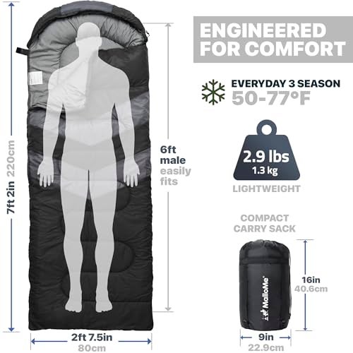 MalloMe Sleeping Bags for Adults Cold Weather Warm Backpacking Camping Sleeping Bag for Kids 1012 Girls Boys Lightweight Compact Camping Essentials Gear Accessories Hiking Sleep Must Haves - Image 3