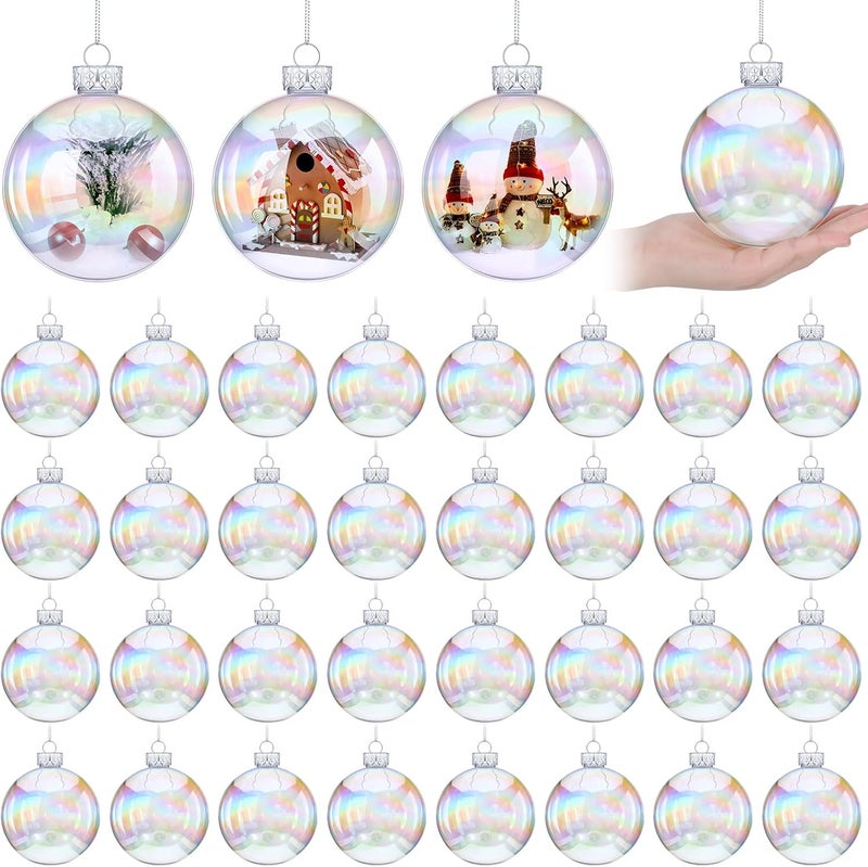 Funtery 80 Pcs Christmas Iridescent Clear Ornaments Balls Iridescent Christmas Balls for Tree Crafts Fillable Transparent DIY Hanging 2.5 Inch Rainbow Ball for Holiday Decor (Iridescence Style) - Image 1