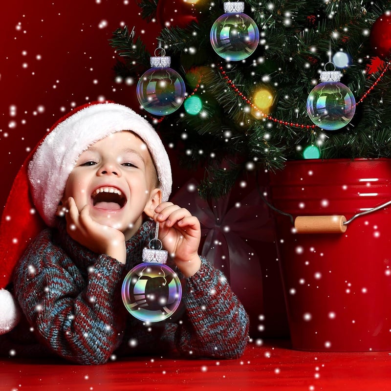 Funtery 80 Pcs Christmas Iridescent Clear Ornaments Balls Iridescent Christmas Balls for Tree Crafts Fillable Transparent DIY Hanging 2.5 Inch Rainbow Ball for Holiday Decor (Iridescence Style) - Image 3