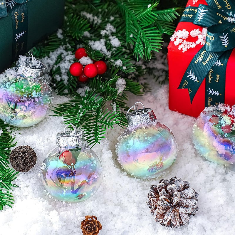 Funtery 80 Pcs Christmas Iridescent Clear Ornaments Balls Iridescent Christmas Balls for Tree Crafts Fillable Transparent DIY Hanging 2.5 Inch Rainbow Ball for Holiday Decor (Iridescence Style) - Image 4