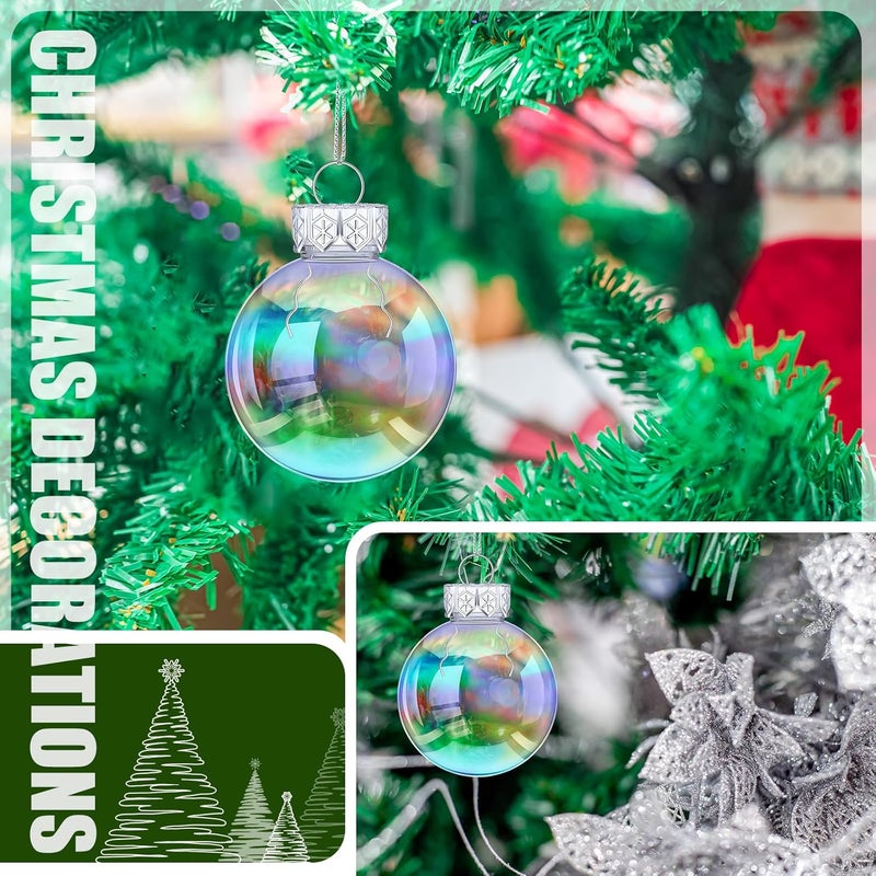 Funtery 80 Pcs Christmas Iridescent Clear Ornaments Balls Iridescent Christmas Balls for Tree Crafts Fillable Transparent DIY Hanging 2.5 Inch Rainbow Ball for Holiday Decor (Iridescence Style) - Image 5