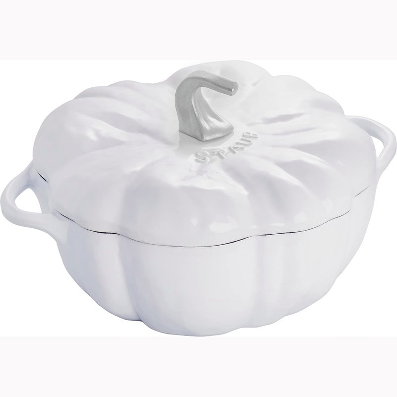 STAUB Cast Iron Dutch Oven 35qt Pumpkin Cocotte with Stainless Steel Knob Made in France Serves 34 White