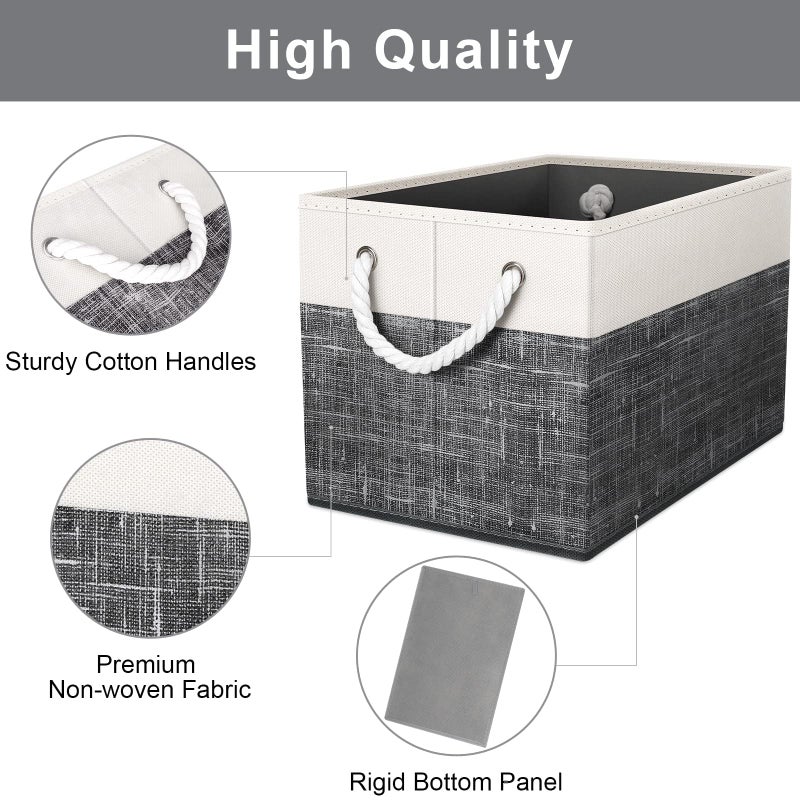 Fab totes Storage Bins [3-Pack], Foldable Storage Baskets for Organizing Toys, Books, Shelves, Closet, Large Storage Box with Rope Handles, Sturdy Organizer Bins, White & Black - Image 2