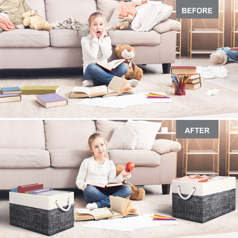 Fab totes Storage Bins [3-Pack], Foldable Storage Baskets for Organizing Toys, Books, Shelves, Closet, Large Storage Box with Rope Handles, Sturdy Organizer Bins, White & Black - Image 5