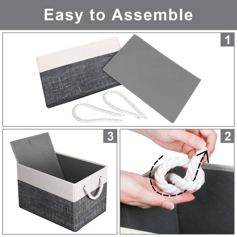 Fab totes Storage Bins [3-Pack], Foldable Storage Baskets for Organizing Toys, Books, Shelves, Closet, Large Storage Box with Rope Handles, Sturdy Organizer Bins, White & Black - Image 4