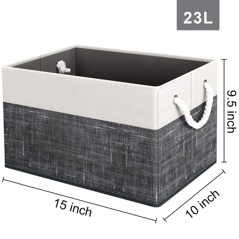 Fab totes Storage Bins [3-Pack], Foldable Storage Baskets for Organizing Toys, Books, Shelves, Closet, Large Storage Box with Rope Handles, Sturdy Organizer Bins, White & Black - Image 3