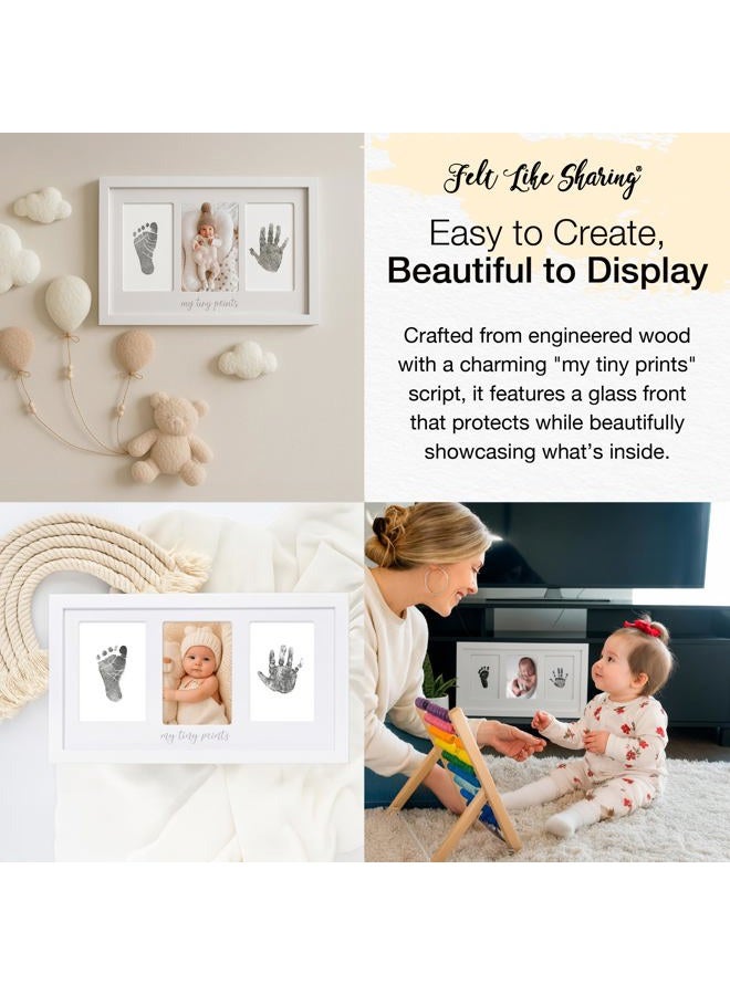 Felt Like Sharing My Tiny Prints Newborn Baby Handprint and Footprint Kit, Baby Frame with Modern White Matting, Baby Keepsake Frame, Baby Picture Frame Kit with Ink Pad, Baby Shower Gifts, 17” L x 9.5” H, Gray/Grey - Image 4