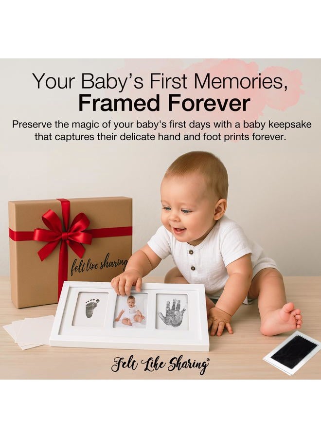 Felt Like Sharing My Tiny Prints Newborn Baby Handprint and Footprint Kit, Baby Frame with Modern White Matting, Baby Keepsake Frame, Baby Picture Frame Kit with Ink Pad, Baby Shower Gifts, 17” L x 9.5” H, Gray/Grey - Image 2