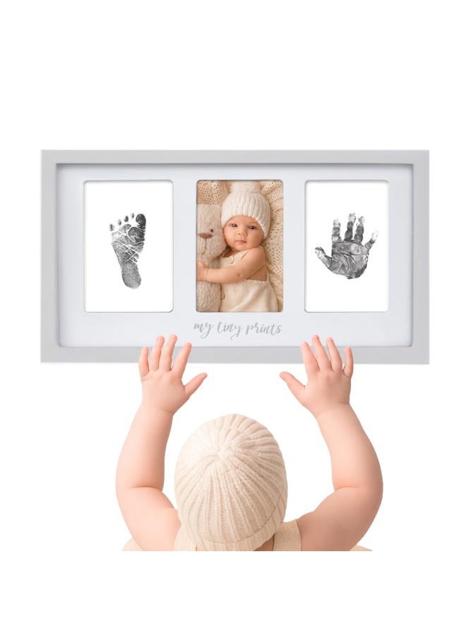 Felt Like Sharing My Tiny Prints Newborn Baby Handprint and Footprint Kit, Baby Frame with Modern White Matting, Baby Keepsake Frame, Baby Picture Frame Kit with Ink Pad, Baby Shower Gifts, 17” L x 9.5” H, Gray/Grey - Image 1