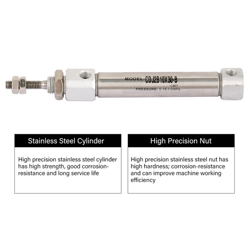 Stainless Steel Pneumatic Air Cylinder 10 Mm Diameter 30 Mm Stroke Quiet Clean Operation - Image 4