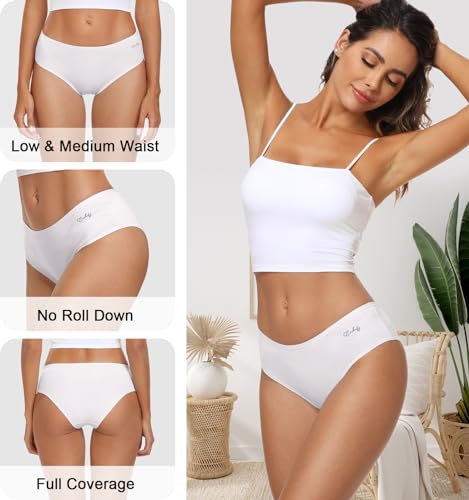 coskefy Womens Cheeky Underwear Breathable Cotton Panties Ladies Stretchy Hipster Soft Briefs 4 Pack White - Image 2