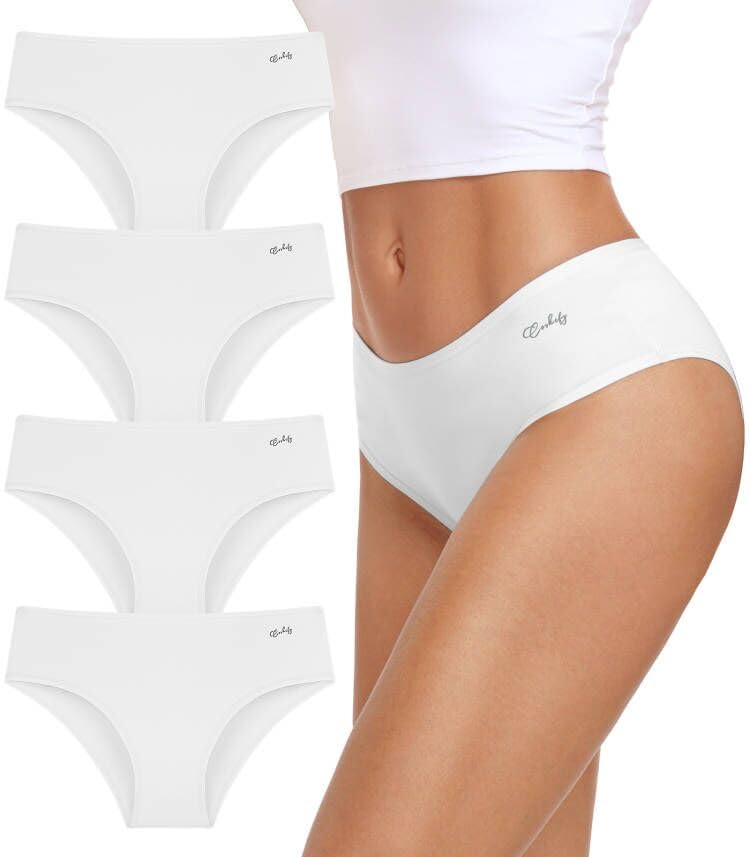 coskefy Womens Cheeky Underwear Breathable Cotton Panties Ladies Stretchy Hipster Soft Briefs 4 Pack White - Image 1