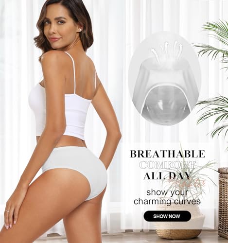 coskefy Womens Cheeky Underwear Breathable Cotton Panties Ladies Stretchy Hipster Soft Briefs 4 Pack White - Image 3