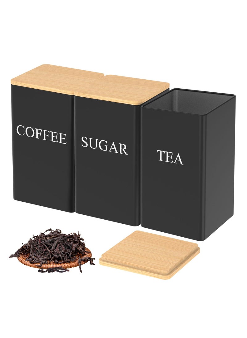 6PCS Tea Coffee Sugar Canisters, 6000ML Metal Canister Set, Airtight Bamboo Lid, Name Marker, Decorative Kitchen Tin, Food Storage, Home Decor, Durable, Rust-Resistant, Eco-Friendly, Suitable for Tea, Sugar, Spices, Pantry Organizer, Gift Idea, Modern Design  - Image 1