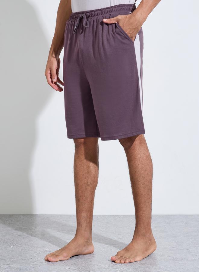 Styli Purple Color Block Raglan Sleeves T-Shirt and Shorts Pyjama Set - Image 5