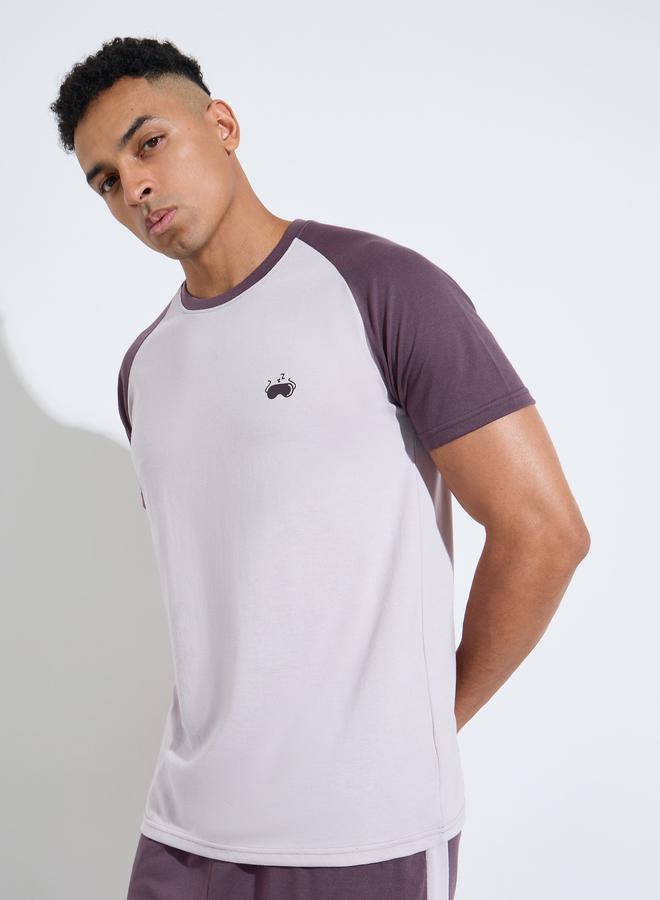 Styli Purple Color Block Raglan Sleeves T-Shirt and Shorts Pyjama Set - Image 2