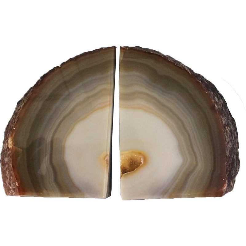 AMOYSTONE Agate Bookends for Shelf Decorative Geode Book Ends for Heavy Books Crystal Bookends for Shelves Nature Brown Small(1 Pair, 2-3 LBS) - Image 4