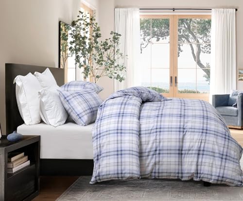 SLEEPBELLA Blue White Grid Duvet Cover Set 100 Cotton Bedding Buffalo Plaid Geometric Checker Pattern with Button Closure 3pcs Queen Size - Image 3