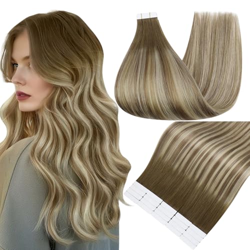 Fshine Full Shine Tape in Hair Extensions Human Hair 20 Inch Ombre Color 3 Fading to 6 Brown and 22 Blonde Balayage Straight Remy Human Hair Tape in Extensions 20 Pieces Soft and Silky 50 Grams Add Length - Image 2