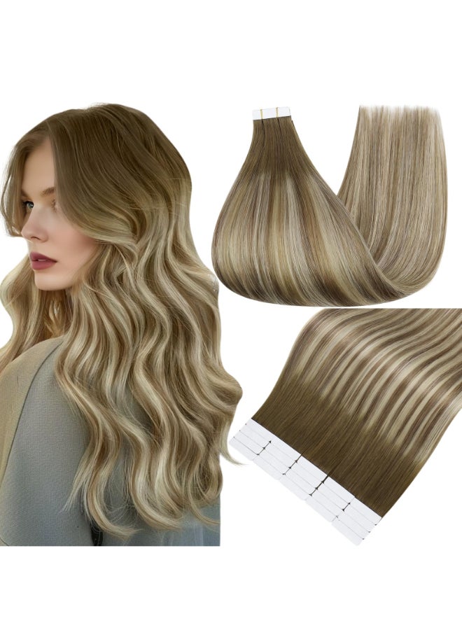 Fshine Full Shine Tape in Hair Extensions Human Hair 20 Inch Ombre Color 3 Fading to 6 Brown and 22 Blonde Balayage Straight Remy Human Hair Tape in Extensions 20 Pieces Soft and Silky 50 Grams Add Length - Image 3