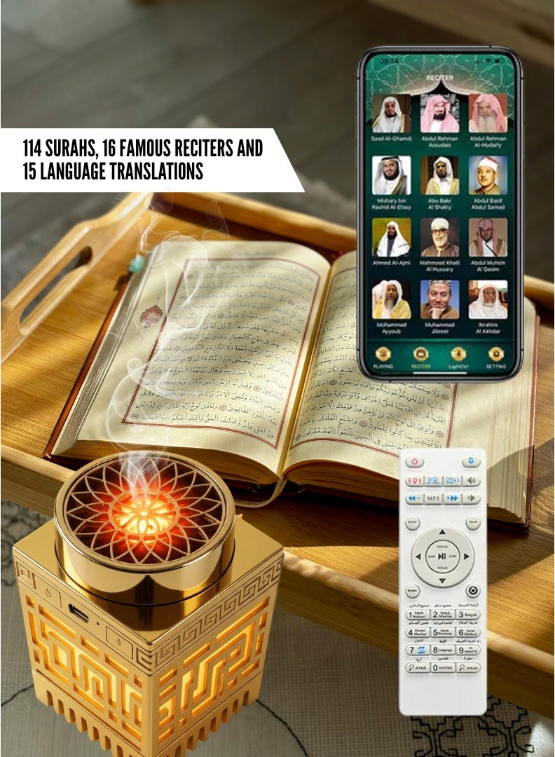 HONTON Multifunctional Quran Speaker with Arabic Electric Bakhoor Burner – 16 Reciters, App & Remote Control, Night Light & Bluetooth Audio - Image 3