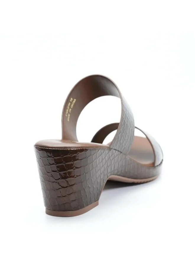 Michelle Morgan Brown 092-3075 Michelle Morgan Women's Patent Croc-Texture Double Strap Block Heel Sandals 514RJ21H Brown for Women | Best Price UAE