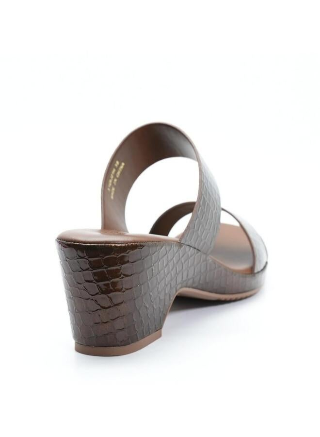 Michelle Morgan 092-3075 Michelle Morgan Women's Patent Croc-Texture Double Strap Block Heel Sandals 514RJ21H Brown - Image 5