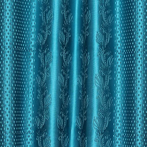 NESTPRIME Heavy Long Crush Floral Punching Design Curtains for Window Aqua 5 Feet Set of 2 - Image 3