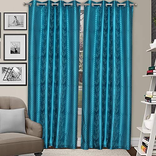 NESTPRIME Heavy Long Crush Floral Punching Design Curtains for Window Aqua 5 Feet Set of 2 - Image 2