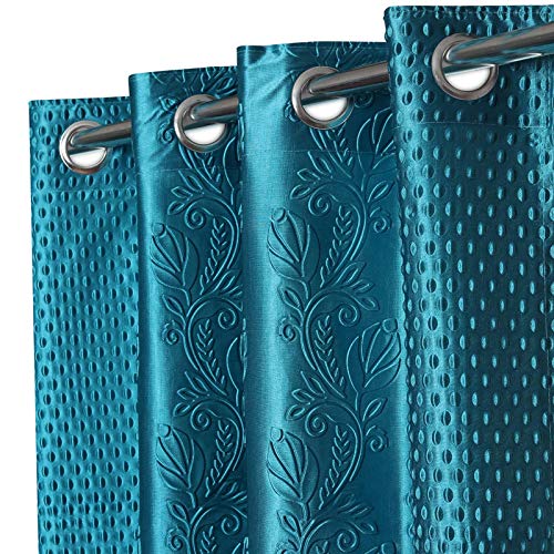 NESTPRIME Heavy Long Crush Floral Punching Design Curtains for Window Aqua 5 Feet Set of 2 - Image 1