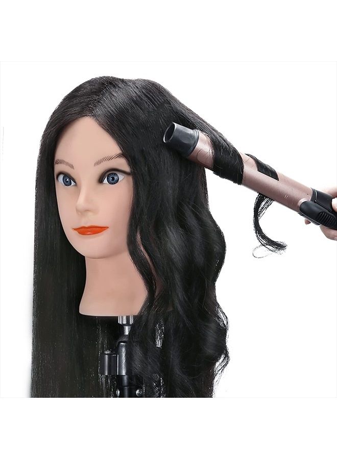 SILKY 100% Real Hair Mannequin Head with Stand, Hairdressers' Practice Training Head and Cosmotology Doll Head for Hairstyling and Braid - Natural Black - Image 5