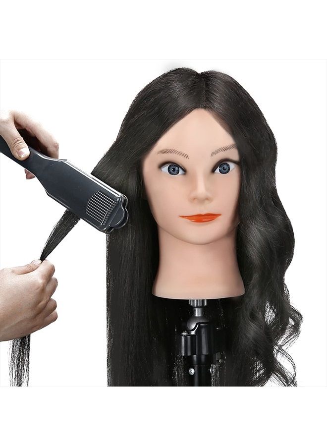 SILKY 100% Real Hair Mannequin Head with Stand, Hairdressers' Practice Training Head and Cosmotology Doll Head for Hairstyling and Braid - Natural Black - Image 4