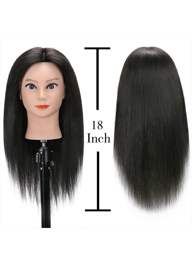 SILKY 100% Real Hair Mannequin Head with Stand, Hairdressers' Practice Training Head and Cosmotology Doll Head for Hairstyling and Braid - Natural Black - Image 2