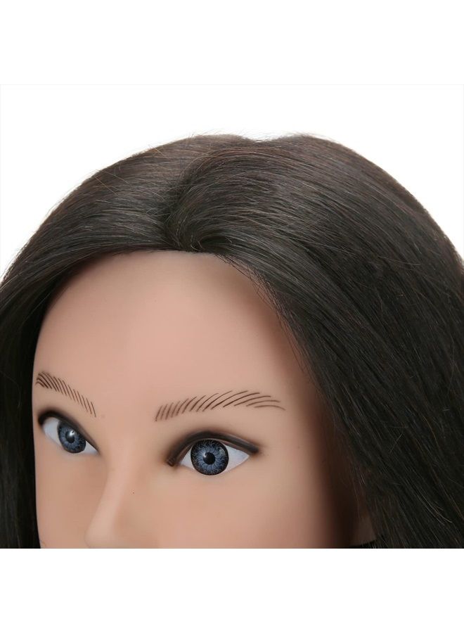 SILKY 100% Real Hair Mannequin Head with Stand, Hairdressers' Practice Training Head and Cosmotology Doll Head for Hairstyling and Braid - Natural Black - Image 3