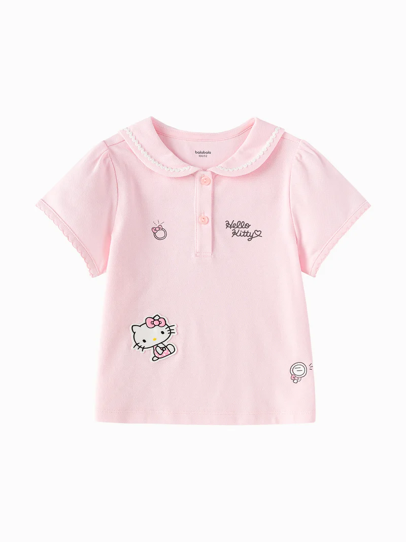 Toddler Girls Round v-neck short-sleeved T-shirt