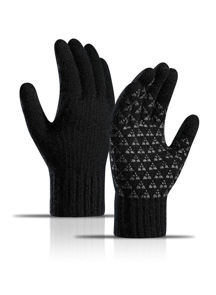 VIUAUAX 1 pair Men's Winter Thickened Warm Wool Gloves Winter Knit Gloves  Warm fingers Outdoor Windproof Cycling Gloves Touchscreen Gloves Full Finger Fitness Gloves Outdoor Windproof Touch Screen Gloves - Image 1
