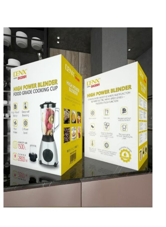 Denx 1.5 Liter Electric High Power Blender with Five Speed Levels. Food Grade Cooking Cup, Easy To Use And Clean 2800W - Image 2