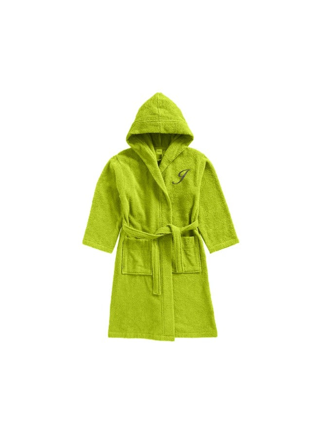 BYFT Daffodil (Green) Monogrammed 12 Year Kids Bathrobe (125 x 133 Cm) Hooded Terry Cotton Set of 01 - Letter "J" - Image 1