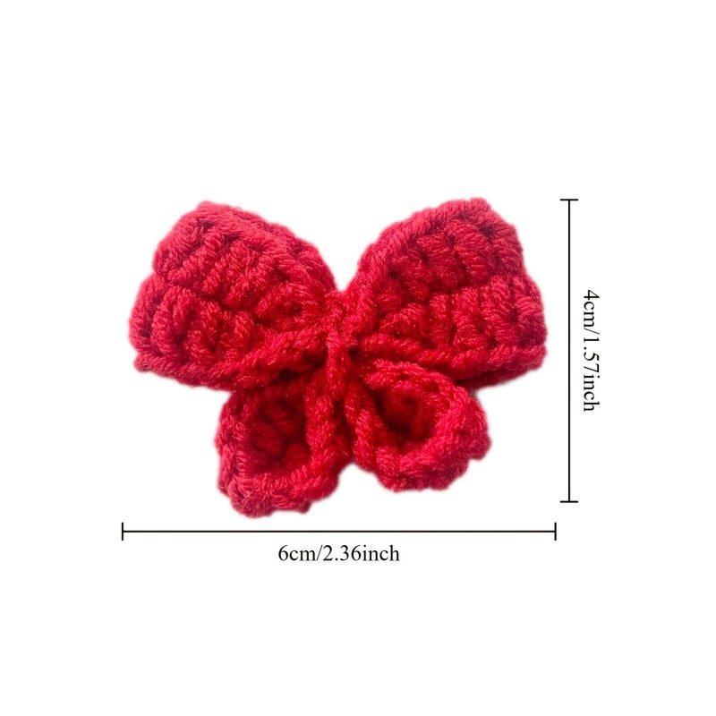 Hand Crocheted Blue Bow Knitted Flower Set For Garment And Hair Trim - Image 3
