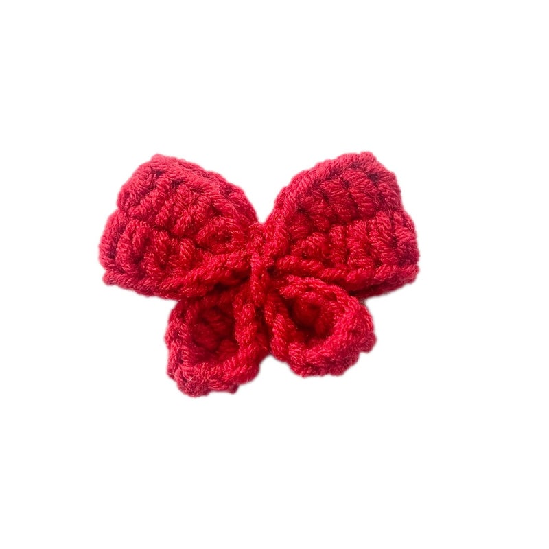 Hand Crocheted Blue Bow Knitted Flower Set For Garment And Hair Trim - Image 2