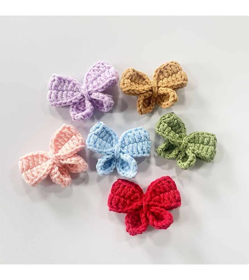 Hand Crocheted Blue Bow Knitted Flower Set For Garment And Hair Trim - Image 1